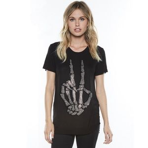 Lauren Moshi Rhinestone Skeleton Peace Bling Tee